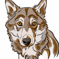 Wolf, Sticker, Adorable, Tertiary Color, Retro, Contour, Vector, White Background, Detailed